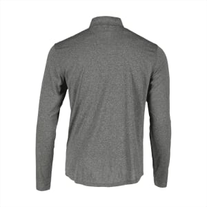 A grey men's quarter zip track jacket featuring a simple design and long sleeves. It has a branding logo on the material.