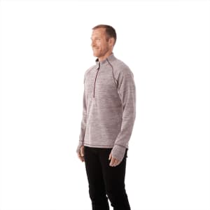 A knitted men's half zip jumper in a marled grey hue, featuring a stylish design and a logo.