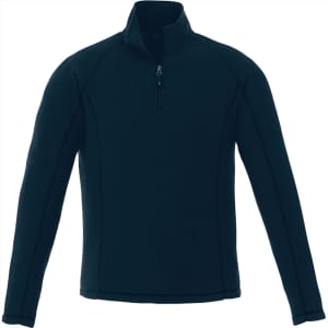 A men's quarter zip polar fleece jumper in dark navy, featuring a front zip and long sleeves. It has a logo.