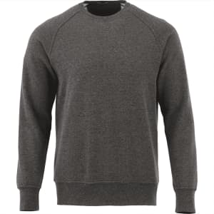 A men's crew jumper in dark grey fleece, featuring a simple design and ribbed cuffs. It has a logo.