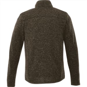 A dark green, textured men's jacket featuring a high collar and an integrated logo. Back view displayed.