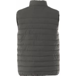 A green insulated vest featuring a zip-up design and a high collar, with a branded logo.