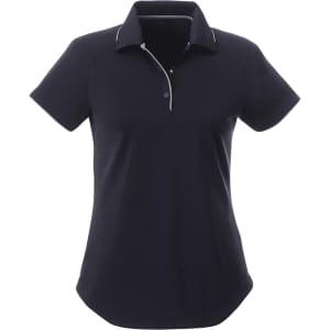 A women's short sleeve polo shirt in black with a contrasting trim and a small logo.