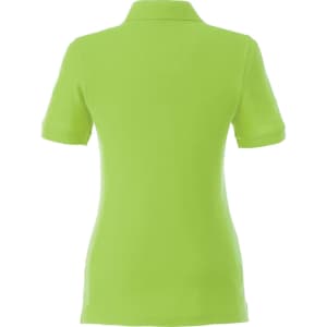 A women's polo shirt in bright green, featuring a classic collar and short sleeves, with a subtle logo.