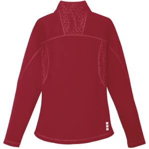 A women's quarter zip jumper in a rich burgundy colour featuring a textured back panel and logo.
