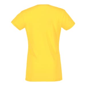 A yellow women's short sleeve tee, featuring a fitted style and a simple design on the back.
