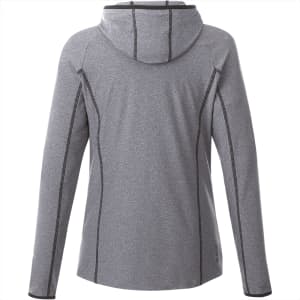 A women's Kaiser Knit jacket in grey, featuring a hood and contrasting seams. The back view is displayed.