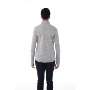 A grey knitted half zip jumper for women, featuring long sleeves and a subtle textured finish.