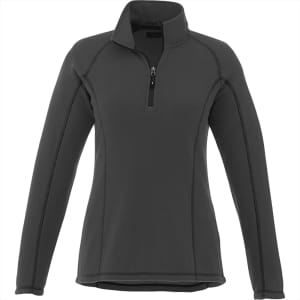 A women's polar fleece half zip jacket in dark grey with long sleeves and a zippered collar. Features a logo.