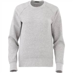 A grey women's fleece crew jumper with long sleeves and a round neckline. It features a small logo.