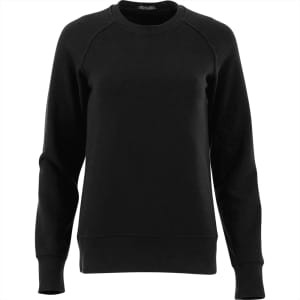 A black fleece crew jumper for women, featuring a classic design and long sleeves. Includes a logo.