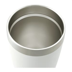A drink bottle featuring a sleek white exterior and a stainless steel interior, designed for thermal insulation.