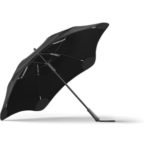 A black BLUNT Classic Umbrella with a unique design and a sturdy frame, featuring a logo on the handle.