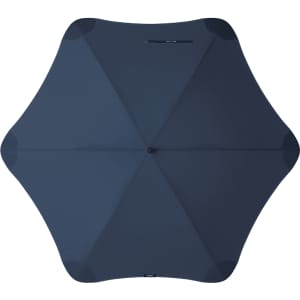 A BLUNT Sport Umbrella in dark blue, featuring a unique star-like shape and a central opening mechanism.