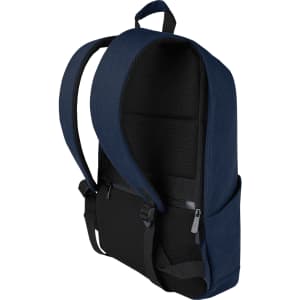 A navy blue 15" laptop backpack with anti-theft features and a mesh panel on the back and sides.