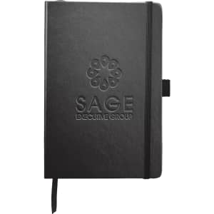 A black JB1008 Nova journal with an embossed logo and an elastic band closure.