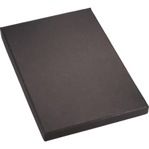 A black journal with a smooth cover, featuring a simple design. It comes in a protective box.