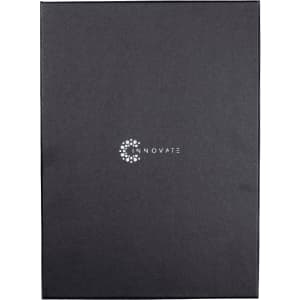 A black box featuring a logo, likely containing an umbrella and tumbler gift set.