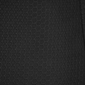 A textured black fabric featuring a hexagonal pattern, suitable for duffle bags and backpacks.