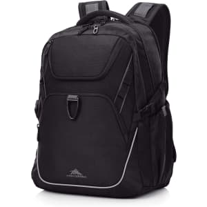 A black High Sierra Access 4.0 Backpack with multiple compartments and padded shoulder straps. It features a logo.