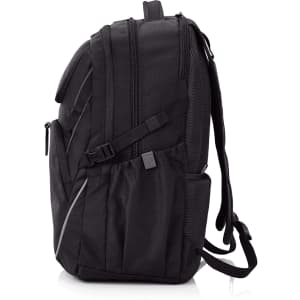 A black High Sierra Access 4.0 backpack featuring multiple compartments and a side mesh pocket. It has a logo.