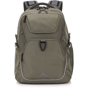 A green High Sierra Access 4.0 backpack with multiple compartments and a logo, featuring padded shoulder straps.