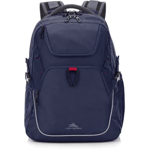 A navy blue High Sierra Access 4.0 Backpack with multiple compartments and a logo.