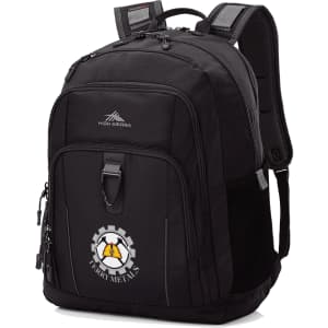 A black High Sierra Extension Backpack with multiple compartments and a logo on the front. Suitable for various uses.