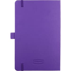 A purple notebook with a cover, elastic closure, and a logo. It features a sleek design suitable for office use.