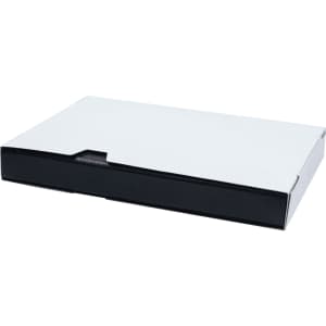 A flat black and white box with a sliding cover. The box is rectangular and has a sleek design.