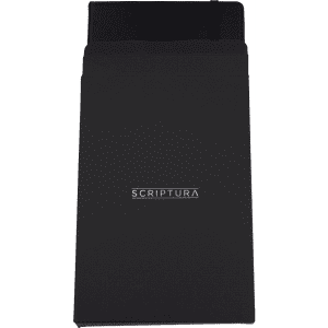A black A5 journal book featuring a sleek design and a logo on the front cover.