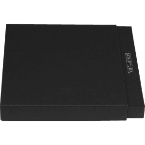 A black gift box containing the Scriptura Legato Notebook and Pen set, featuring a branding logo.