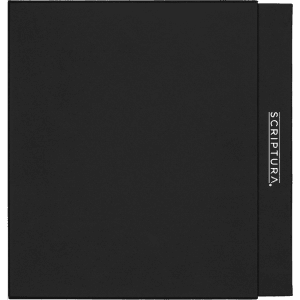A black notebook with a matching pen, featuring a branded element on the side.