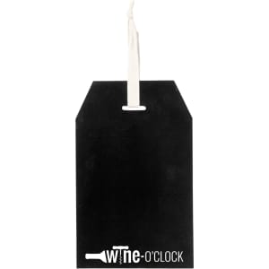 A black chalkboard tag with a white string, featuring a logo at the bottom. Ideal for labelling or decoration.