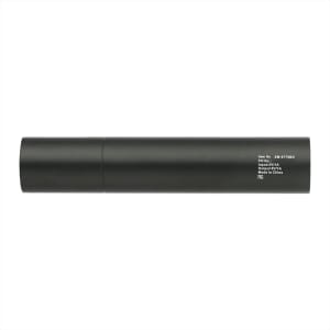 A sleek black rechargeable flashlight with a cylindrical shape, featuring a branding logo.