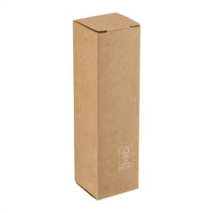 A tall, brown cardboard box with a simple design, designed for packaging a product.
