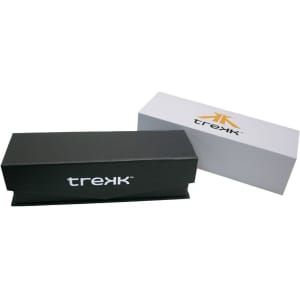 Two rectangular boxes, one black and one white, featuring a logo on the sides.