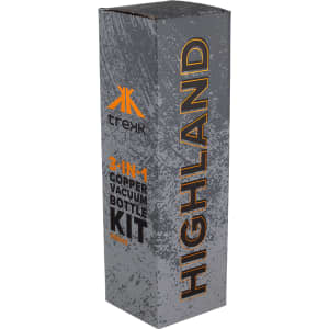 A drink bottle kit with a copper vacuum design in a grey packaging, featuring a logo.