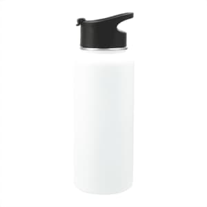 A drink bottle featuring a sleek white design with a black lid, part of a 3-in-1 copper vacuum kit, 950ml.