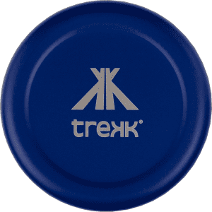 A drink holder in vibrant blue featuring a logo in a lighter colour, designed for keeping beverages cold.