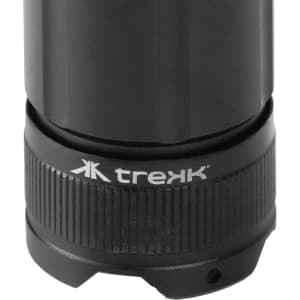 A black LED torch with a textured grip and a logo near the base.