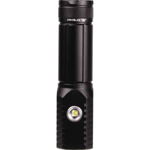 A black LED torch featuring a textured grip and a smooth body, designed for compact portability.