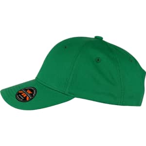 A green organic cotton twill cap with a curved brim and a logo on the side.