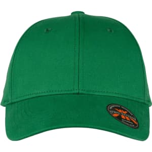 A green organic cotton twill cap featuring a logo on the side.
