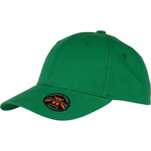 A green organic cotton twill cap featuring a logo, designed for casual headwear.