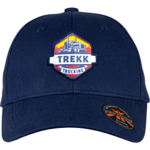A navy organic cotton twill cap featuring a logo. The cap has a structured design and a curved peak.