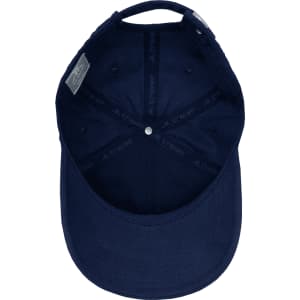 A navy twill cap featuring an interior with a branded label and a soft, structured fit.