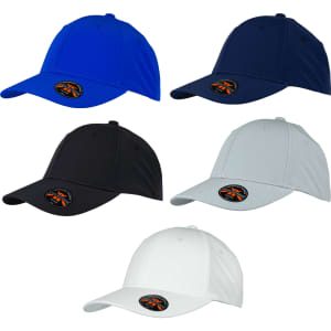 A collection of Falcon Flex Caps in blue, navy, black, grey, and white, each featuring a logo.