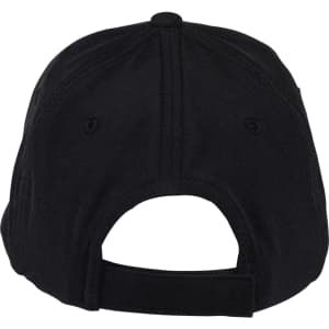 A black cap featuring an adjustable strap and a logo on the back.