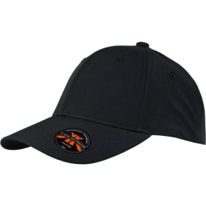 A black Falcon Flex Cap featuring a curved brim and a logo on the side.
